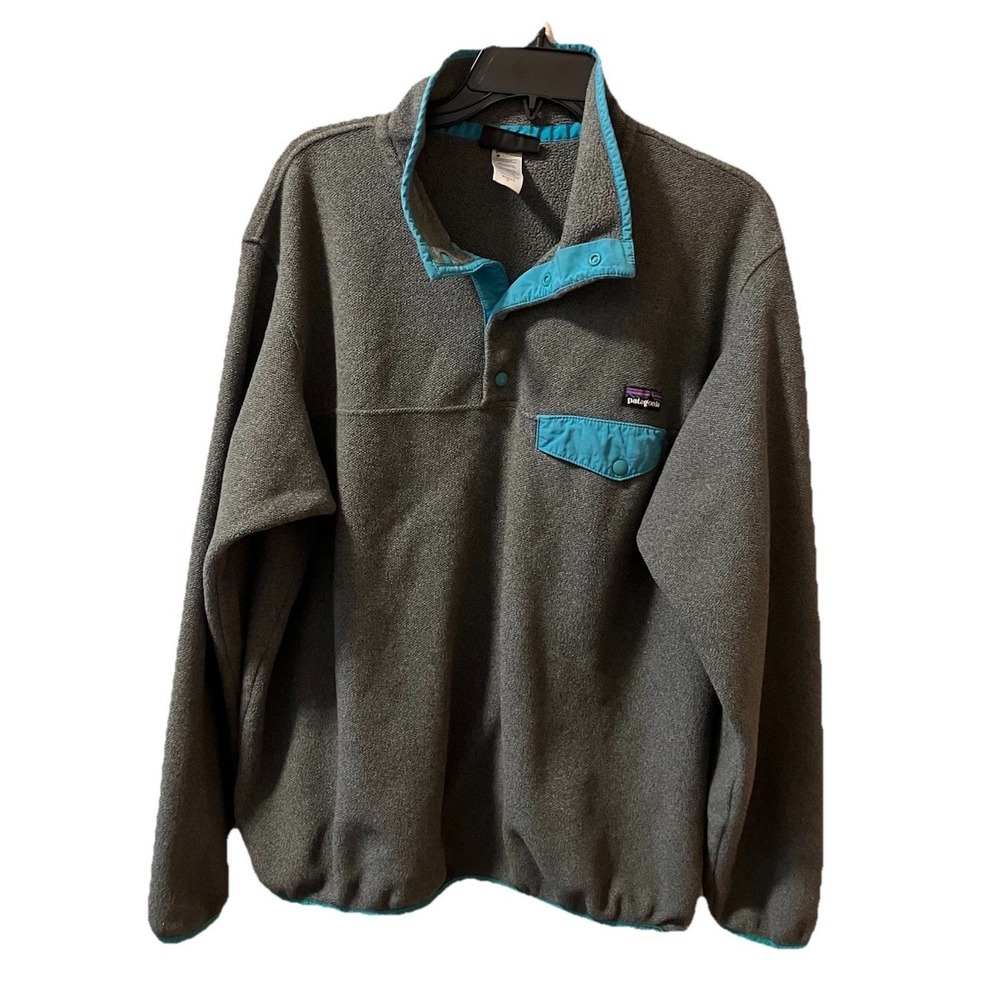Patagonia Synchilla Snap T Fleece Pullover Sweater Gray‎ Aqua Sz XL